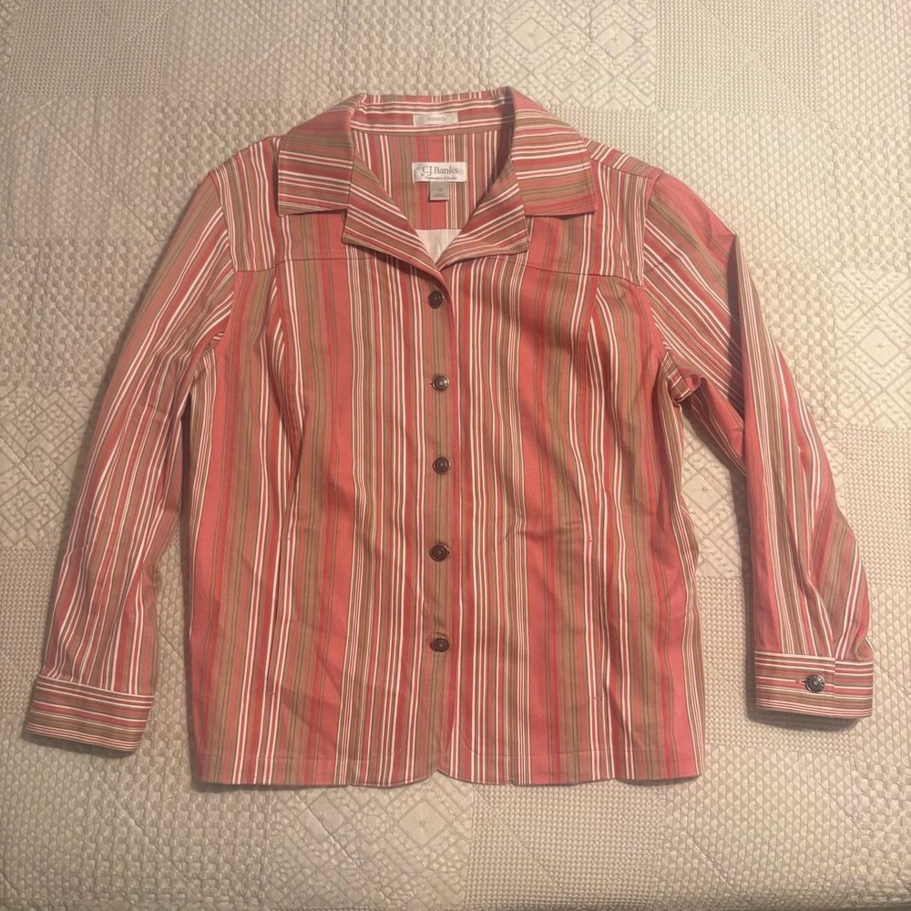 Vintage Whimsy Pink & Green striped button up jacket